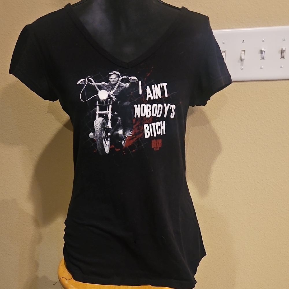 Black Fitted Cap Sleeve Tee with V- Neckline